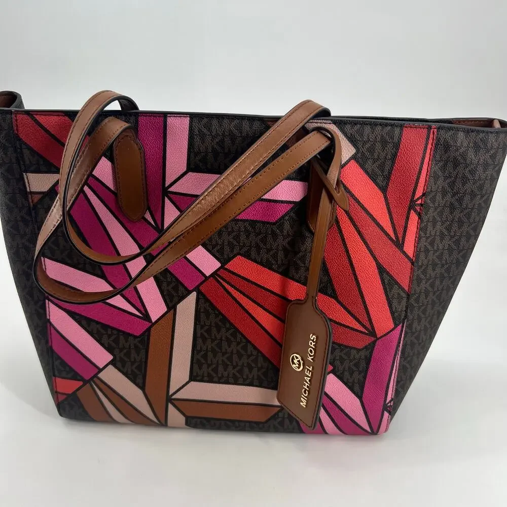 Michael Kors Sinclair Brown Multi Tote & matching Wallet limited edition pink